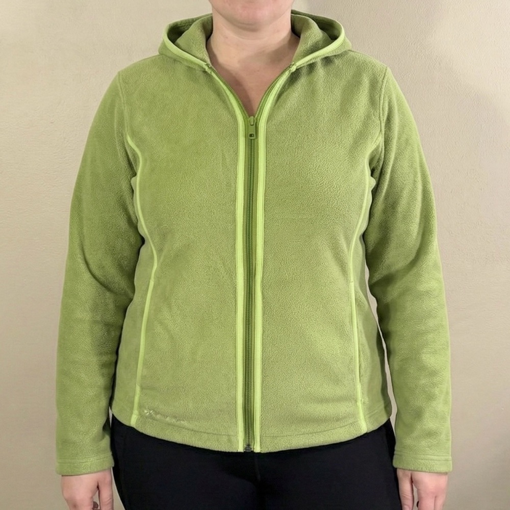 Columbia Fleece Hoodie Full-Zip Jacket Lime Green Sz L EUC Fall Layering Hiking